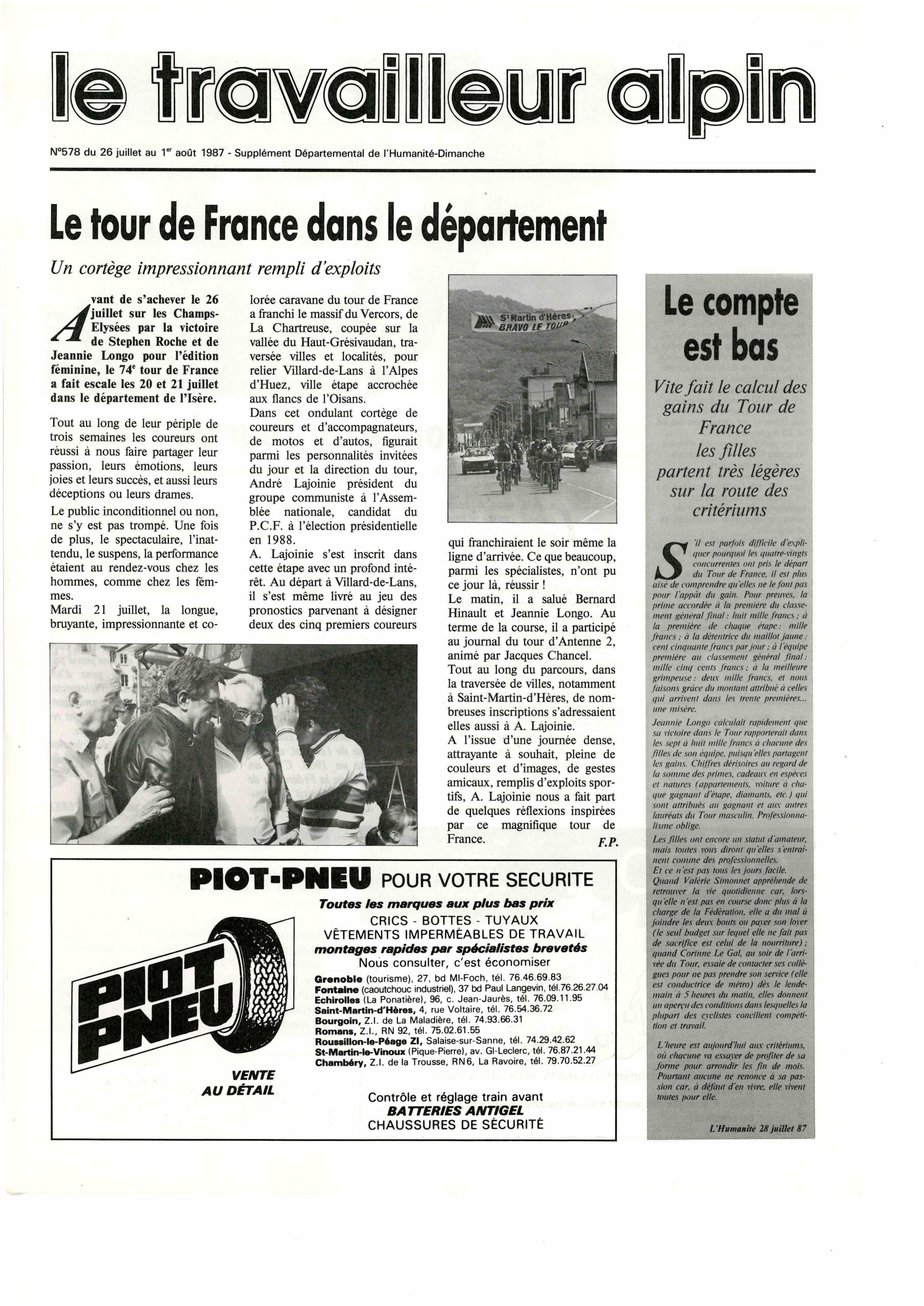 Le Travailleur alpin 26 juillet 1987