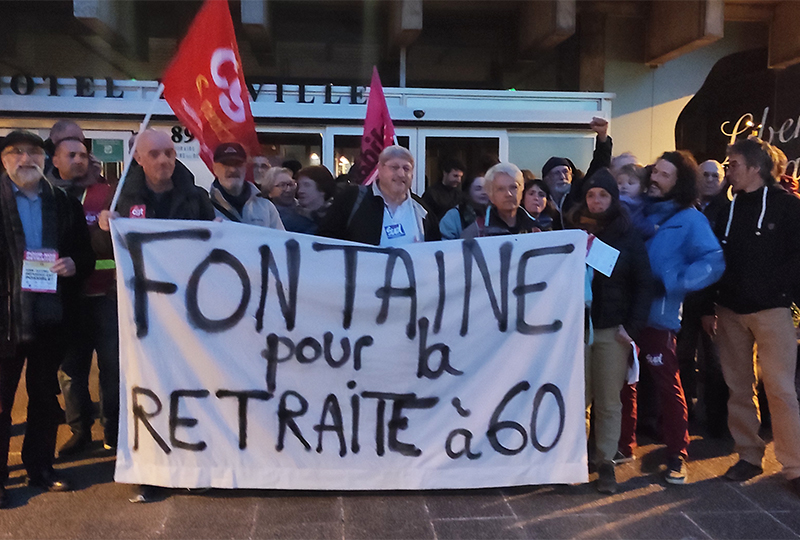Rassemblement devant la mairie de Fontaine pour le retrait du projet de retraite à 64 ans